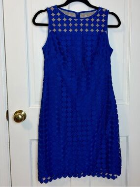 Lauren Ralph Lauren Royal Blue Geometric Lace Overlay Cocktail Dress, Size 6